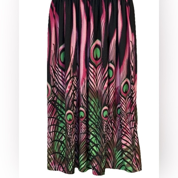 Summer Sundress Women Pink Peacock Beach Slimming Sleeveless Smock Dress M READ - Picture 10 of 11